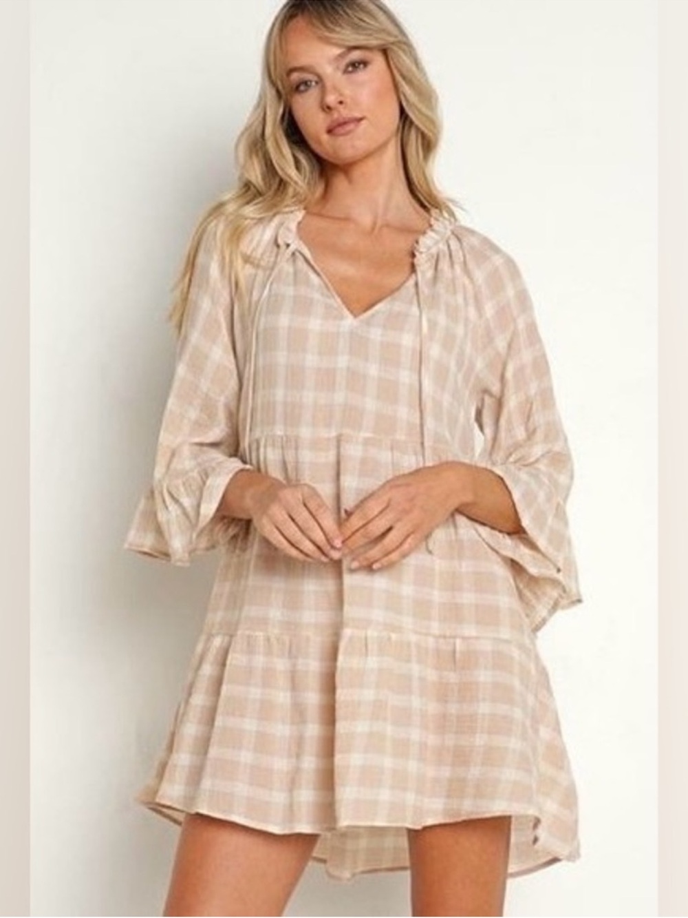 Show Me Your MuMu Viola Beige Plaid Mini Dress
